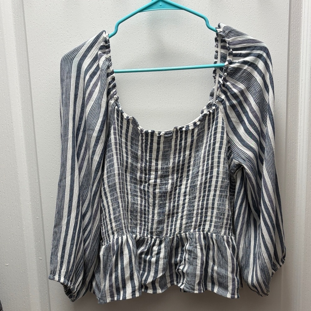 Striped Women's long sleeve Top - blue and White